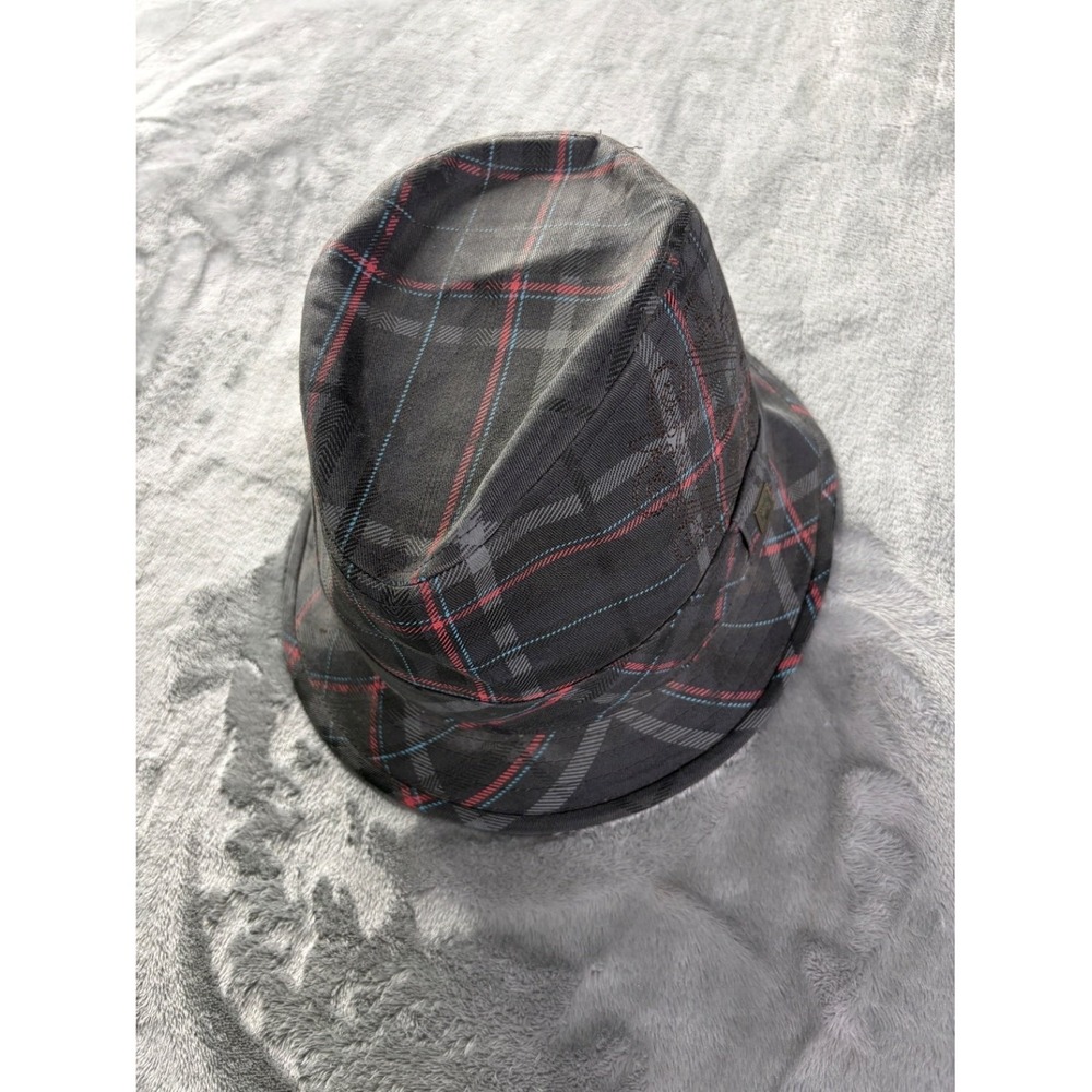 Quiksilver Plaid Fedora Hat Mens L/XL Gray Trilby Metal Crest Logo Surf Skate